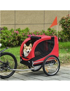 PawHut Steel Dog Bike Trailer Pet Cart Carrier for Bicycle Kit Water Resistant with Hitch Coupler Travel Black and Red 2