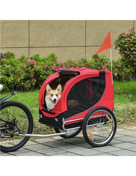 PawHut Steel Dog Bike Trailer Pet Cart Carrier for Bicycle Kit Water Resistant with Hitch Coupler Travel Black and Red - pic 144534 | FastDaddyshop