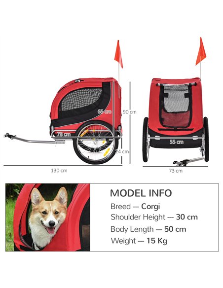 PawHut Steel Dog Bike Trailer Pet Cart Carrier for Bicycle Kit Water Resistant with Hitch Coupler Travel Black and Red - pic 144535 | FastDaddyshop