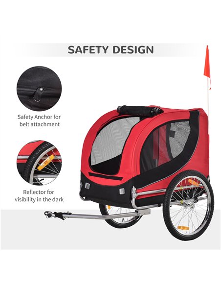 PawHut Steel Dog Bike Trailer Pet Cart Carrier for Bicycle Kit Water Resistant with Hitch Coupler Travel Black and Red - pic 144538 | FastDaddyshop