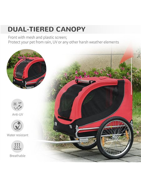 PawHut Steel Dog Bike Trailer Pet Cart Carrier for Bicycle Kit Water Resistant with Hitch Coupler Travel Black and Red - pic 144539 | FastDaddyshop