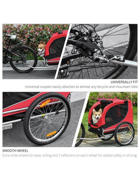 PawHut Steel Dog Bike Trailer Pet Cart Carrier for Bicycle Kit Water Resistant with Hitch Coupler Travel Black and Red - pic 144540 | FastDaddyshop