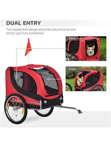 PawHut Steel Dog Bike Trailer Pet Cart Carrier for Bicycle Kit Water Resistant with Hitch Coupler Travel Black and Red - pic 144541 | FastDaddyshop