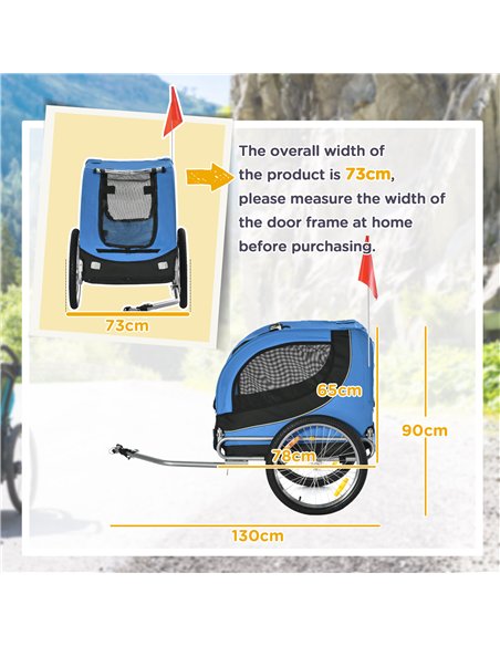 PawHut Steel Dog Bike Trailer Pet Cart Carrier for Bicycle Kit Water Resistant with Hitch Coupler Travel Black and Blue - pic 144544 | FastDaddyshop