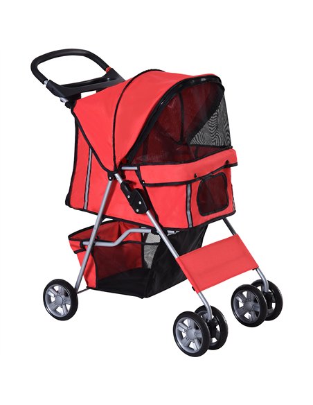 PawHut Pet Stroller for Small Miniature Dogs Cats Foldable Travel Carriage with Wheels Zipper Entry Cup Holder Storage Basket Re - pic 144551 | FastDaddyshop