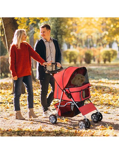 PawHut Pet Stroller for Small Miniature Dogs Cats Foldable Travel Carriage with Wheels Zipper Entry Cup Holder Storage Basket Re