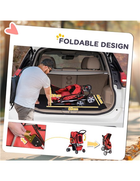 PawHut Pet Stroller for Small Miniature Dogs Cats Foldable Travel Carriage with Wheels Zipper Entry Cup Holder Storage Basket Re - pic 144555 | FastDaddyshop