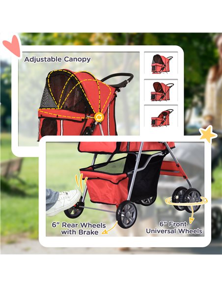 PawHut Pet Stroller for Small Miniature Dogs Cats Foldable Travel Carriage with Wheels Zipper Entry Cup Holder Storage Basket Re - pic 144556 | FastDaddyshop