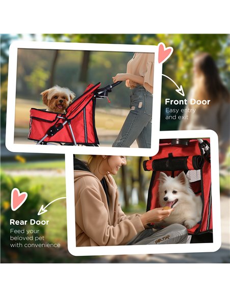 PawHut Pet Stroller for Small Miniature Dogs Cats Foldable Travel Carriage with Wheels Zipper Entry Cup Holder Storage Basket Re - pic 144557 | FastDaddyshop