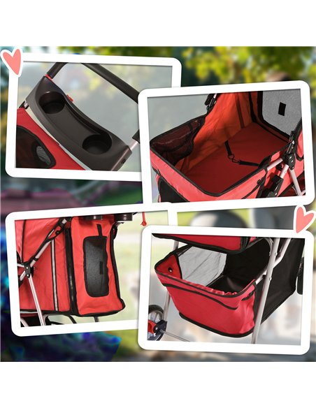 PawHut Pet Stroller for Small Miniature Dogs Cats Foldable Travel Carriage with Wheels Zipper Entry Cup Holder Storage Basket Re - pic 144558 | FastDaddyshop