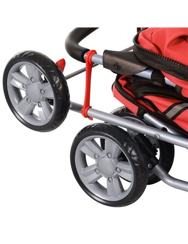 PawHut Pet Stroller for Small Miniature Dogs Cats Foldable Travel Carriage with Wheels Zipper Entry Cup Holder Storage Basket Re