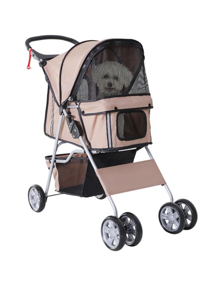 PawHut Pet Stroller for Small Miniature Dogs Cats Foldable Travel Carriage with Wheels Zipper Entry Cup Holder Storage Basket Br - pic 144560 | FastDaddyshop