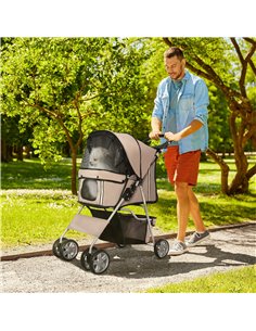 PawHut Pet Stroller for Small Miniature Dogs Cats Foldable Travel Carriage with Wheels Zipper Entry Cup Holder Storage Basket Br 2