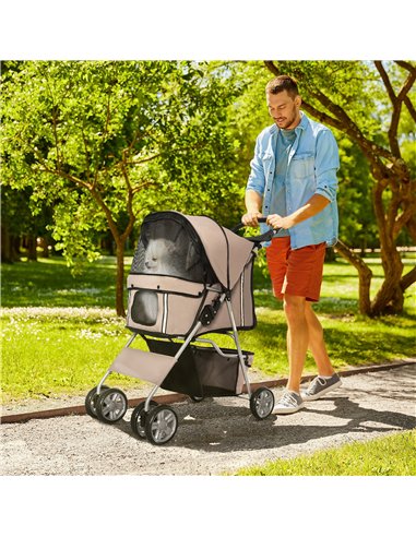 PawHut Pet Stroller for Small Miniature Dogs Cats Foldable Travel Carriage with Wheels Zipper Entry Cup Holder Storage Basket Br