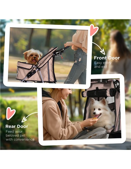 PawHut Pet Stroller for Small Miniature Dogs Cats Foldable Travel Carriage with Wheels Zipper Entry Cup Holder Storage Basket Br - pic 144566 | FastDaddyshop
