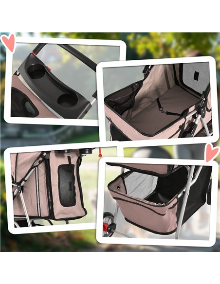 PawHut Pet Stroller for Small Miniature Dogs Cats Foldable Travel Carriage with Wheels Zipper Entry Cup Holder Storage Basket Br - pic 144567 | FastDaddyshop