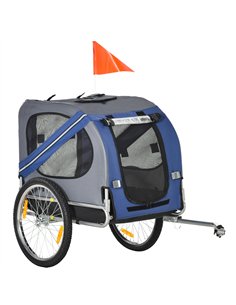 PawHut Folding Dog Bike Trailer Pet Cart Carrier for Bicycle Travel in Steel Frame with Hitch Coupler - Blue & Grey