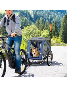 PawHut Folding Dog Bike Trailer Pet Cart Carrier for Bicycle Travel in Steel Frame with Hitch Coupler - Blue & Grey 2