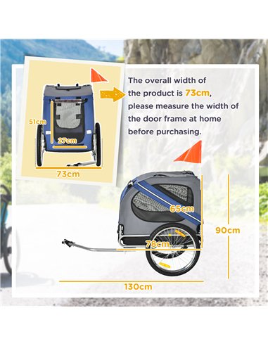 PawHut Folding Dog Bike Trailer Pet Cart Carrier for Bicycle Travel in Steel Frame with Hitch Coupler - Blue & Grey