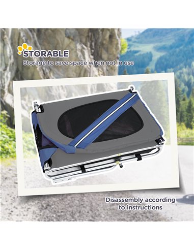 PawHut Folding Dog Bike Trailer Pet Cart Carrier for Bicycle Travel in Steel Frame with Hitch Coupler - Blue & Grey