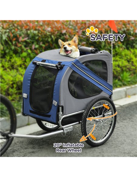 PawHut Folding Dog Bike Trailer Pet Cart Carrier for Bicycle Travel in Steel Frame with Hitch Coupler - Blue & Grey - pic 144575 | FastDaddyshop