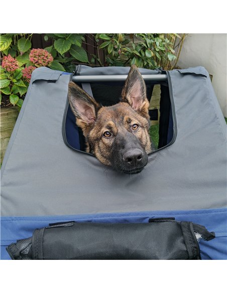 PawHut Folding Dog Bike Trailer Pet Cart Carrier for Bicycle Travel in Steel Frame with Hitch Coupler - Blue & Grey - pic 144577 | FastDaddyshop