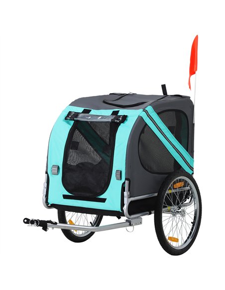 PawHut Folding Dog Bike Trailer Pet Cart Carrier for Bicycle Travel in Steel Frame with Hitch Coupler - Light Blue & Grey - pic 144578 | FastDaddyshop