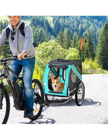 PawHut Folding Dog Bike Trailer Pet Cart Carrier for Bicycle Travel in Steel Frame with Hitch Coupler - Light Blue & Grey