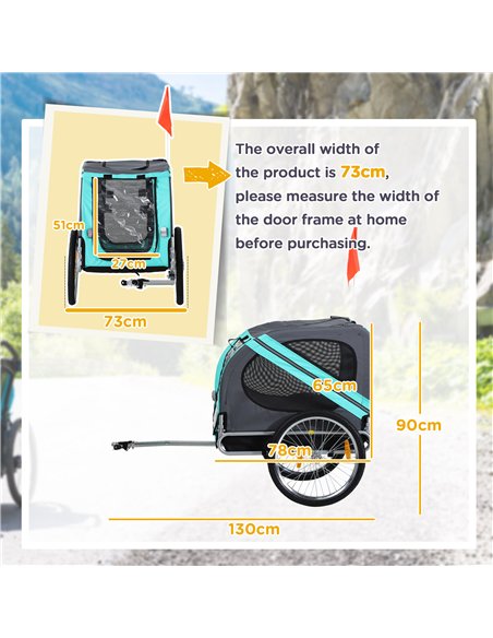 PawHut Folding Dog Bike Trailer Pet Cart Carrier for Bicycle Travel in Steel Frame with Hitch Coupler - Light Blue & Grey - pic 144580 | FastDaddyshop