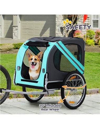 PawHut Folding Dog Bike Trailer Pet Cart Carrier for Bicycle Travel in Steel Frame with Hitch Coupler - Light Blue & Grey