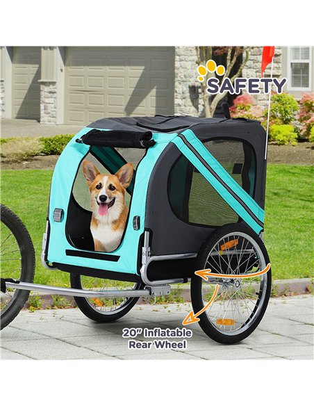 PawHut Folding Dog Bike Trailer Pet Cart Carrier for Bicycle Travel in Steel Frame with Hitch Coupler - Light Blue & Grey - pic 144584 | FastDaddyshop