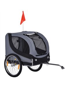 PawHut Steel Dog Bike Trailer Pet Cart Carrier for Bicycle Kit Water Resistant with Hitch Coupler Travel Grey and Black