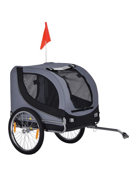 PawHut Steel Dog Bike Trailer Pet Cart Carrier for Bicycle Kit Water Resistant with Hitch Coupler Travel Grey and Black - pic 144587 | FastDaddyshop