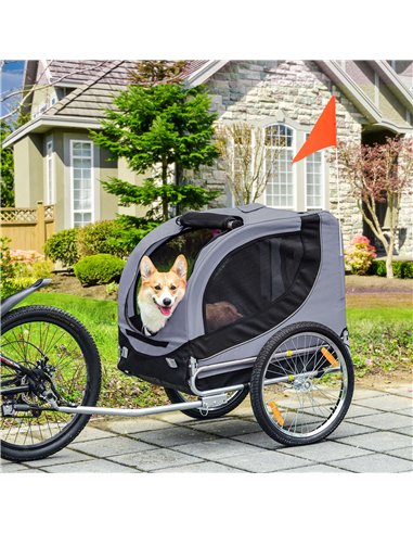 PawHut Steel Dog Bike Trailer Pet Cart Carrier for Bicycle Kit Water Resistant with Hitch Coupler Travel Grey and Black