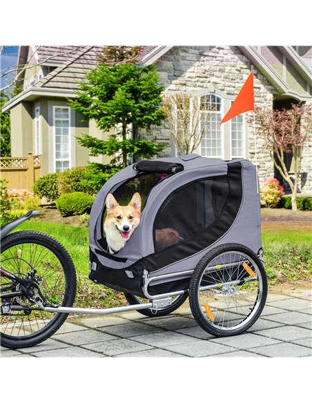 PawHut Steel Dog Bike Trailer Pet Cart Carrier for Bicycle Kit Water Resistant with Hitch Coupler Travel Grey and Black - pic 144588 | FastDaddyshop