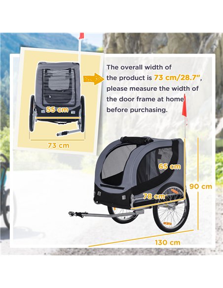 PawHut Steel Dog Bike Trailer Pet Cart Carrier for Bicycle Kit Water Resistant with Hitch Coupler Travel Grey and Black - pic 144589 | FastDaddyshop