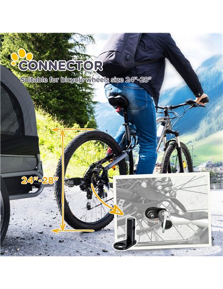 PawHut Steel Dog Bike Trailer Pet Cart Carrier for Bicycle Kit Water Resistant with Hitch Coupler Travel Grey and Black - pic 144592 | FastDaddyshop