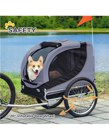 PawHut Steel Dog Bike Trailer Pet Cart Carrier for Bicycle Kit Water Resistant with Hitch Coupler Travel Grey and Black
