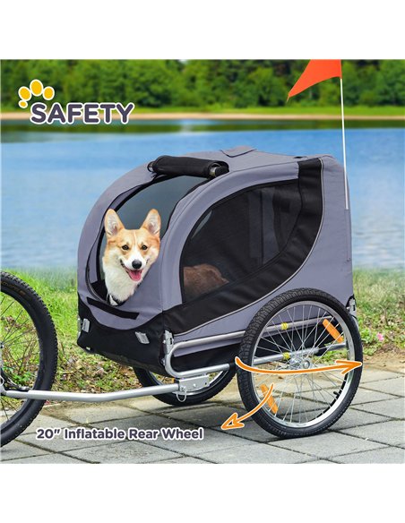 PawHut Steel Dog Bike Trailer Pet Cart Carrier for Bicycle Kit Water Resistant with Hitch Coupler Travel Grey and Black - pic 144593 | FastDaddyshop