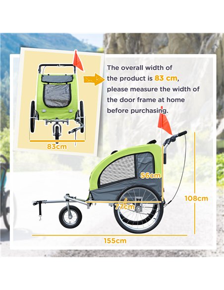 PawHut Dog Bike Trailer Pet Stroller Cart Carrier for Bicycle 360° Rotatable with Reflectors 3 Wheels Hitch Coupler Push/ Pull/  - pic 144598 | FastDaddyshop