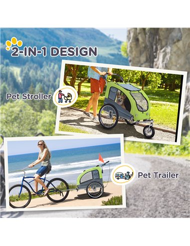 PawHut Dog Bike Trailer Pet Stroller Cart Carrier for Bicycle 360° Rotatable with Reflectors 3 Wheels Hitch Coupler Push/ Pull/ 