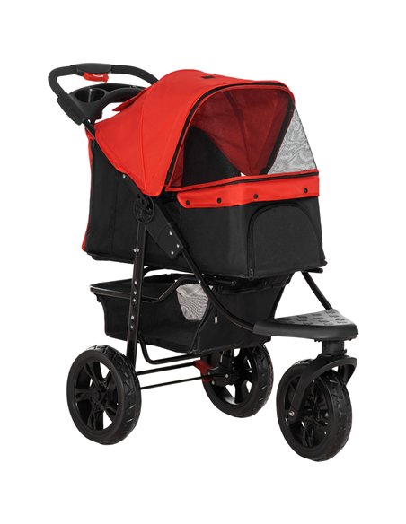 PawHut Dog Pram Dog Stroller Pet Stroller, 3 Wheels Dog Pushchair with Brake, for Small Miniature Dogs, Cats, Red - pic 144605 | FastDaddyshop