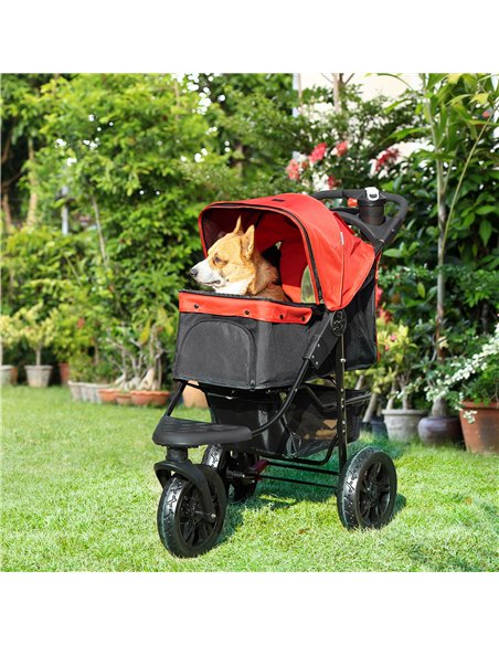 PawHut Dog Pram Dog Stroller Pet Stroller, 3 Wheels Dog Pushchair with Brake, for Small Miniature Dogs, Cats, Red - pic 144606 | FastDaddyshop