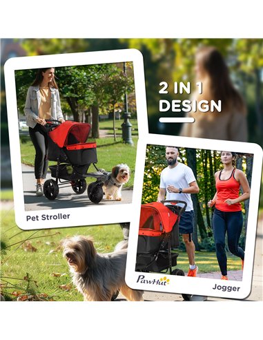 PawHut Dog Pram Dog Stroller Pet Stroller, 3 Wheels Dog Pushchair with Brake, for Small Miniature Dogs, Cats, Red