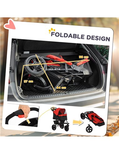 PawHut Dog Pram Dog Stroller Pet Stroller, 3 Wheels Dog Pushchair with Brake, for Small Miniature Dogs, Cats, Red