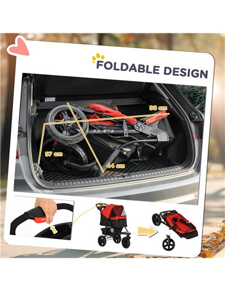 PawHut Dog Pram Dog Stroller Pet Stroller, 3 Wheels Dog Pushchair with Brake, for Small Miniature Dogs, Cats, Red - pic 144610 | FastDaddyshop