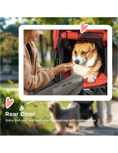 PawHut Dog Pram Dog Stroller Pet Stroller, 3 Wheels Dog Pushchair with Brake, for Small Miniature Dogs, Cats, Red