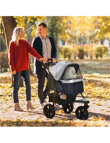 PawHut Dog Pram Dog Stroller Pet Stroller, 3 Wheels Dog Pushchair with Brake, for Small Miniature Dogs, Cats, Red