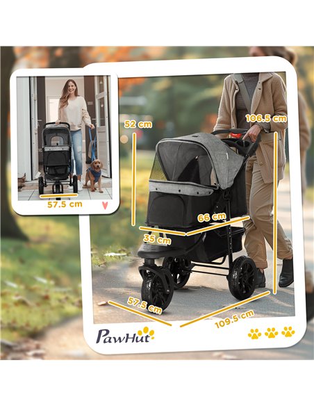 PawHut Dog Pram Dog Stroller Pet Stroller, 3 Wheels Dog Pushchair with Brake, for Small Miniature Dogs, Cats, Red - pic 144616 | FastDaddyshop