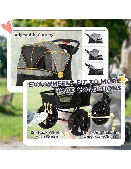 PawHut Dog Pram Dog Stroller Pet Stroller, 3 Wheels Dog Pushchair with Brake, for Small Miniature Dogs, Cats, Red - pic 144620 | FastDaddyshop